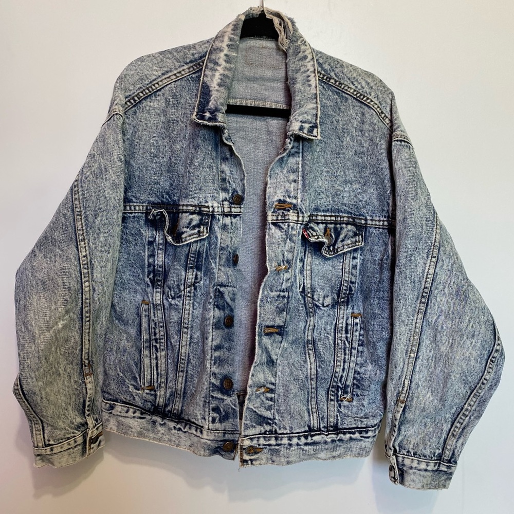 Vintage Levis 507 Denim Trucker Jacket Stamp Button 523 Made In Usa Size Large